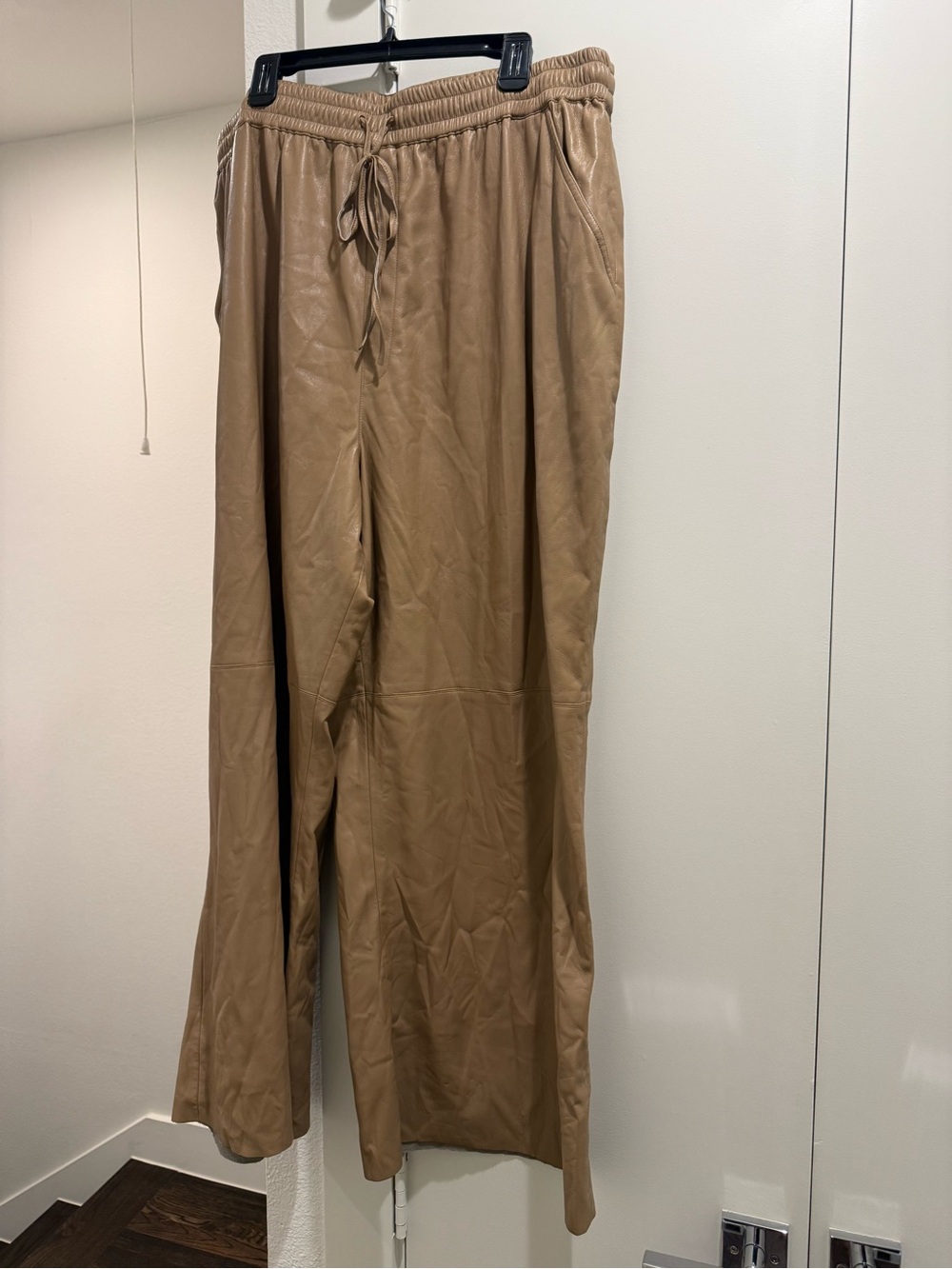 Good American Tan Faux-Leather Drawstring Pants